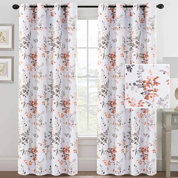 H.VERSAILTEX Blackout Curtain Panels 84 inches Long Light Reducing Room Darkening Thermal Insulated Curtains/Panels/Drapes for Living Room, Set of 2, Vintage Classical Floral Printing Grey and Coral
