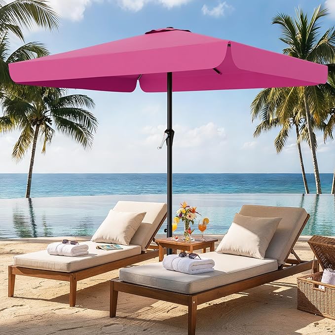 AreShark 8 X 10 FT Large Rectangular Patio Umbrella with Valance, Outdoor Table Market Umbrella w/Crank & 8 Ribs, Rectangle Outdoor Umbrellas for Garden, Deck, Yard and Poolside, Rose Pink