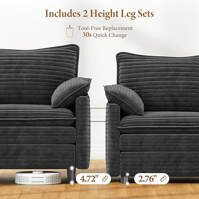 Vesgantti Large Modular Sectional Sofa, Big Comfy Cloud Couch with Ottoman Deep Seat Corduroy Cloud Sofa, 8 Seater Large Sectional Couches for Living Room, Bedroom and Apartment, Gray | Sink-in Comfort, Height Adjustable, Easy Rearrangement, Extra-deep...