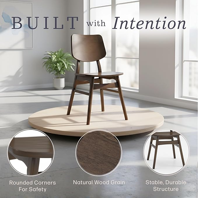 Alaterre Furniture Calais Dining – Mid Century Modern Set of 2 Dining Chairs – Solid Wood Chair Set with Minimalist Design for Dining Room or Kitchen (Walnut Finish)