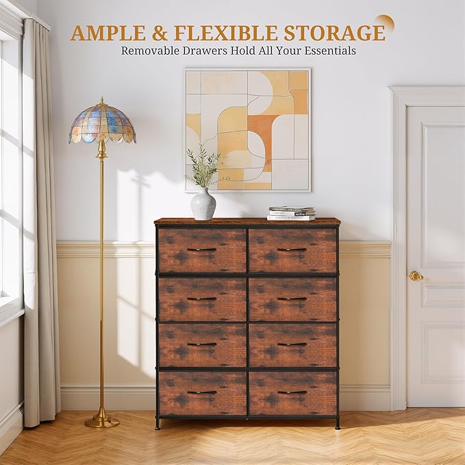 8-Drawer Fabric Dresser, Chest of Drawers Clothes Cabinet for Closet & Bedroom, Storage Organizer with Steel Frame for Entryway, Dorm, Living Room, Brown
