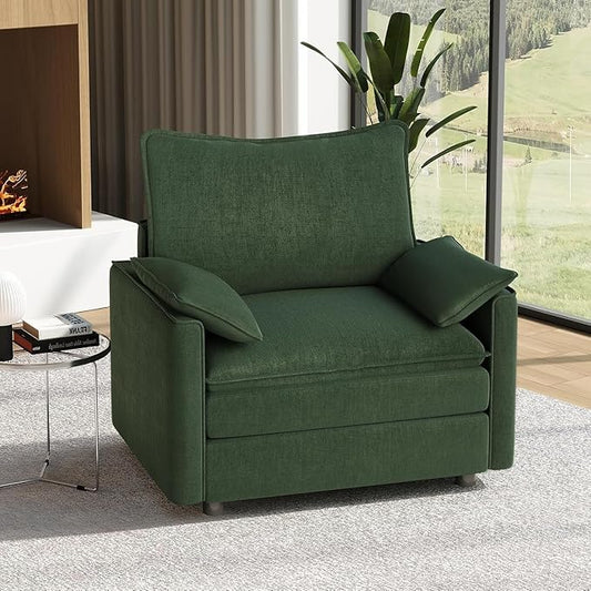 Vesgantti 40" Single Seat Sofa, Comfy Cloud Couch Deep Seat Upholstered Couch Chenille Modern Sofa with Armrest Pillows, Easy Assembly for Living Room, Bedroom and Apartment, Green | Sink-in Comfort, Height Adjustable, Easy Rearrangement, Extra-deep Ot...