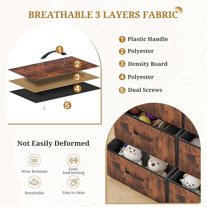 6-Drawer Fabric Dresser, Chest of Drawers Clothes Cabinet for Closet & Bedroom, Storage Organizer with Steel Frame for Entryway, Dorm, Living Room, Brown