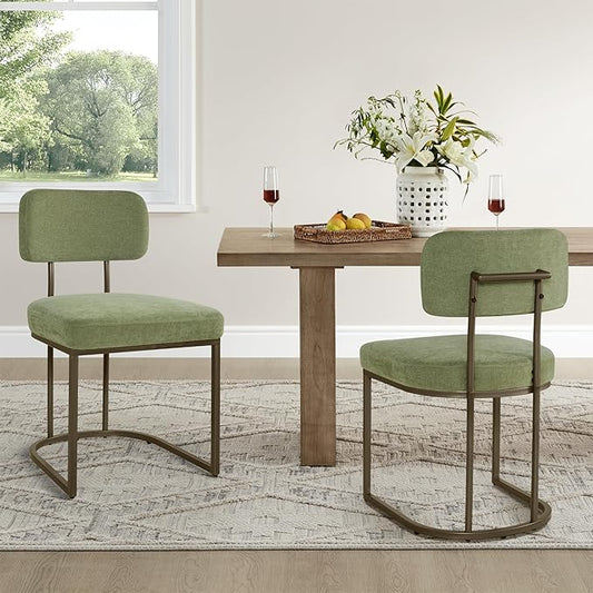 Dining Chairs Set of 2, Upholstered Modern Kitchen Chairs with Ergonomic Backrest, Fabric Cushion Seat & Wire Drawing Metal Legs for Living Room, Restaurant, and Café, Olive