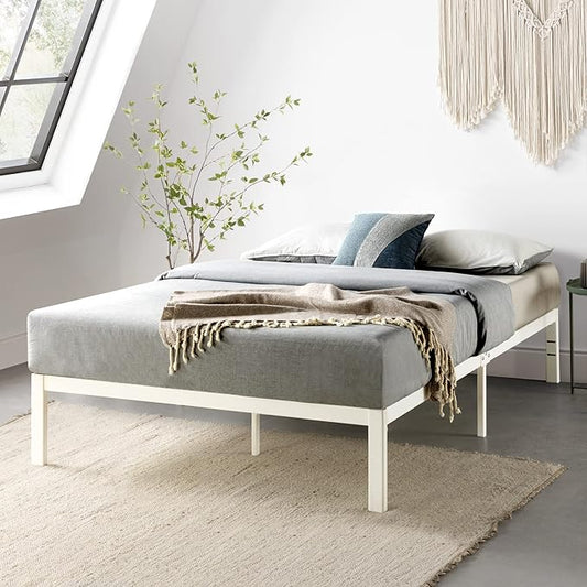 Mellow Rocky Base E 14" Platform Bed Heavy Duty Steel White, w/ Patented Wide Slats (No Box Spring Needed)- Cal King
