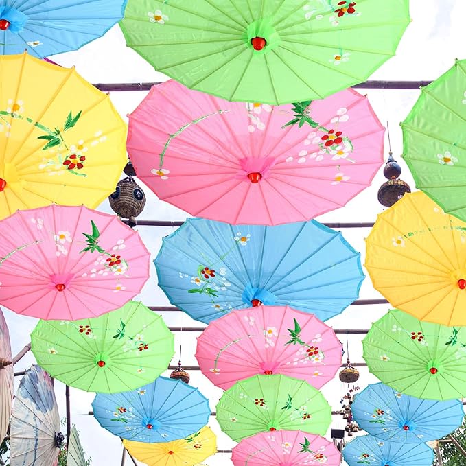 Dunzy 4 Pcs Chinese Handmade Umbrella 22 Inch Mini Oiled Paper Classical Plum Blossom Paper Umbrella Small Parasol Art Dance Japanese Decorations for Wedding Parties Photography, Costumes, Decoration
