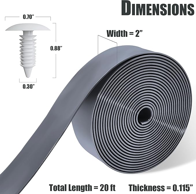 Vinyl Straps for Patio Chair Repair Kit 2'' Wide 20 Ft Long Replacement Straps + 20 Free Rivets for Outdoor Lawn Furniture Chaise Lounge Repair (Grey)