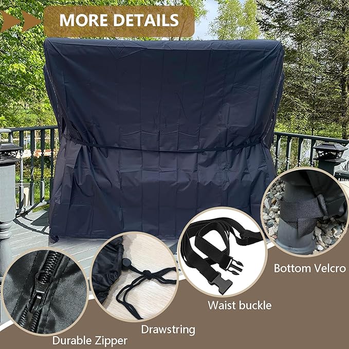 FLYMEI Outdoor Swing Cover 3 Triple Seater Hammock Cover for Porch Swing Canopy Glider Chair and Other Patio Furniture, Waterproof Windproof All Weather Protection, 77'' (L) x 53''(W) x 67''(H)