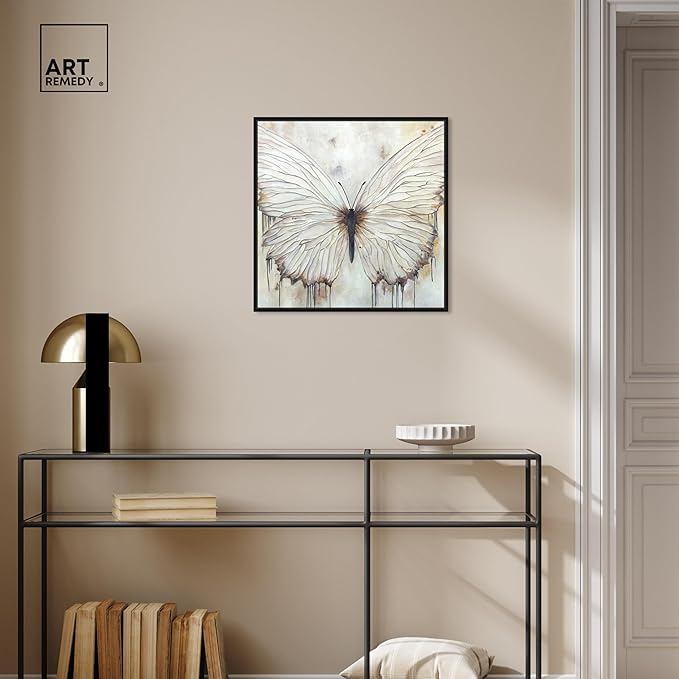Art Remedy Neutral Beauty Chic Farmhouse Canvas Wall Art, Black Floater Frame, 20"x20"