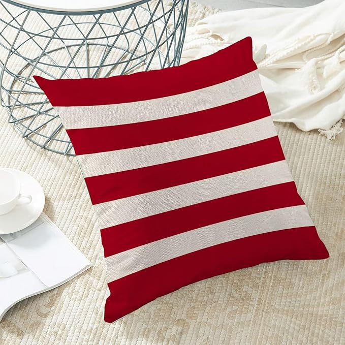 BETGINY 4th of July Pillow Covers 18x18 Set of 2, Memorial Day Red Strips Decorations Throw Pillow Covers Linen Patriotic Independence Day Cushion Case for Couch Sofa Summer Home Outdoor Decor