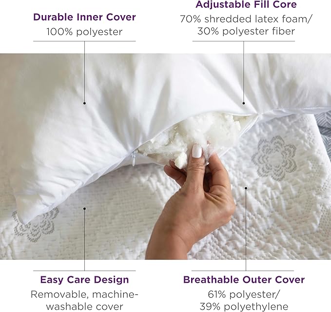 PranaSleep Dharma Adjustable Latex Pillow, Back, Stomach, and Side Sleeper Pillows for Adults, Bedding Essentials for Hot Sleepers, King Size, 36" L x 17" W x 6" H