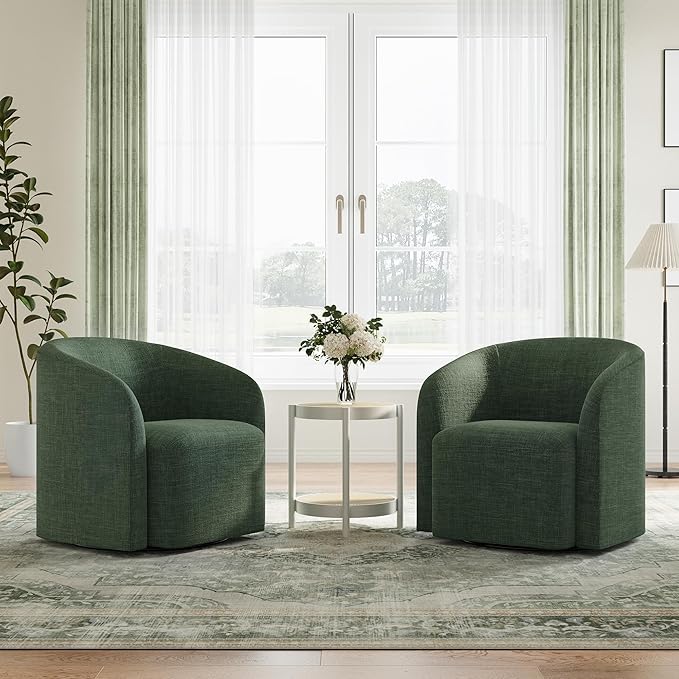 COLAMY Swivel Accent Chair, Modern Barrel Round Chair, Upholstered Comfy Living Room Chair with Armrest, Armchair for Reading Room/Bedroom/Waiting Room/Office, No Assembly, Green