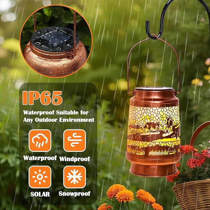 Cow Birthday Gifts for Women Mom Grandma, Solar Lanterns Outdoor Waterproof Garden Decor Hanging Lantern Lights, Metal LED Decorative Gardening Light for Patio Yard Lawn Porch