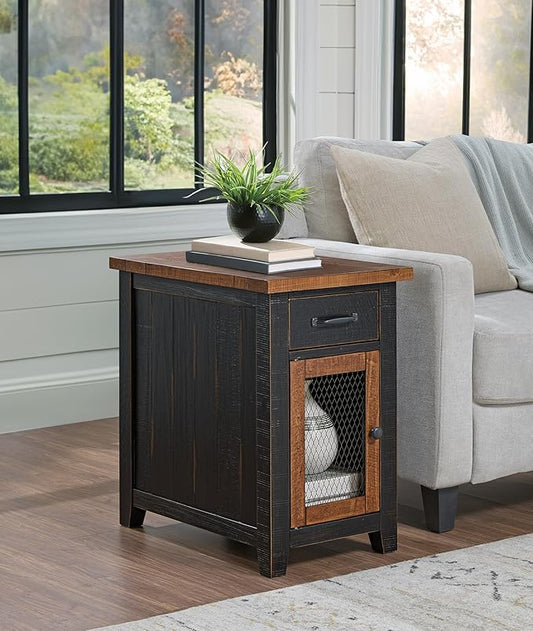 Martin Svensson Home Solid Wood Black and Honey Rustic Chairside End Table with Power and Storage