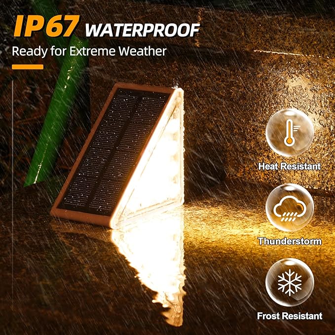 NIORSUN Outdoor Stair Lights 8 Pack, Solar Step Lights IP67 Waterproof with 13 Bright LEDs, 3000K Warm White, Auto On/Off, Triangular Design for Steps, Deck, Patio, Yard, Porch, Sidewalk