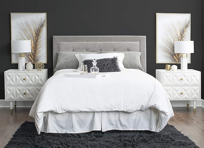 Linon Home Décor Sheerah Two Drawer Geo Texture White Nightstand, Gold