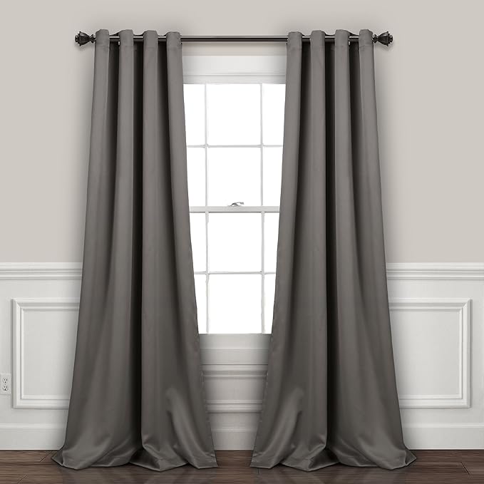 Lush Decor Insulated Grommet Blackout Window Curtain Panels, Pair, 52" W x 95" L, Dark Gray - Classic Modern Design - Chic Window Decor - Long Curtains For Living Room, Bedroom, Or Dining Room