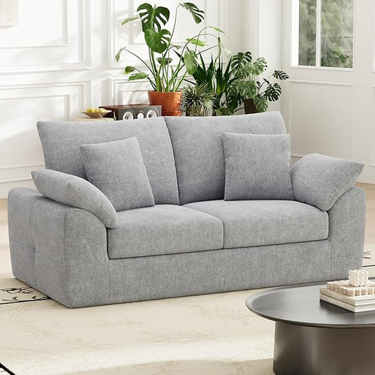 MALOL 76" Boneless Loveseat Sofa, Cloud Foam Couch, 3 Seater Upholstered Midcentury Mondern Love Seat, Wide Armrest and 4 Pillows for Home Living Room/Small Spaces, No Assembly Required, Grey
