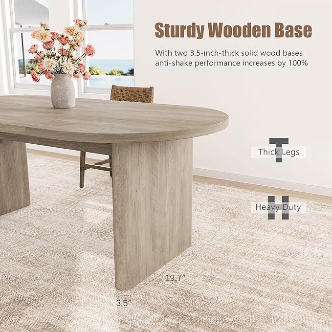 GarveeHome Oval Dining Table for 6-8 People, Long Large Kitchen Table with Thick Sturdy Wooden Base, Farmhouse Dining Room Table for for Kitchen, Living Room, Office (63" Long,Gray)