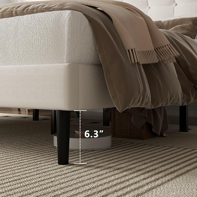 King Size Bed Frame, King Size Platform Bed Frame with Upholstered Button Tufted Headboard, Strong Wood Slats, No Box Spring Needed, Mattress Foundation, Easy Assembly Beige