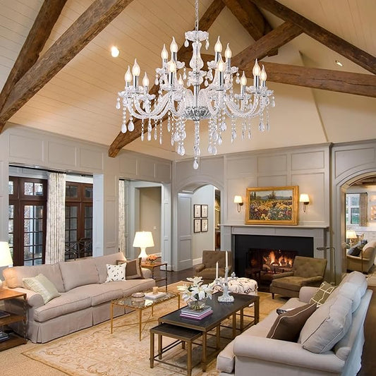YYSHCHEN Clear Large Crystal Chandelier,15 Lights Large Chandelier for Dining Room, Living Room,Bedroom,Hallway,Entry Way 30.7"