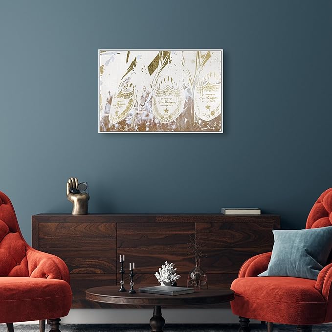 The Oliver Gal Artist Co. Drinks and Spirits Framed Wall Art Canvas Prints 'Champagne Showers' Champagne