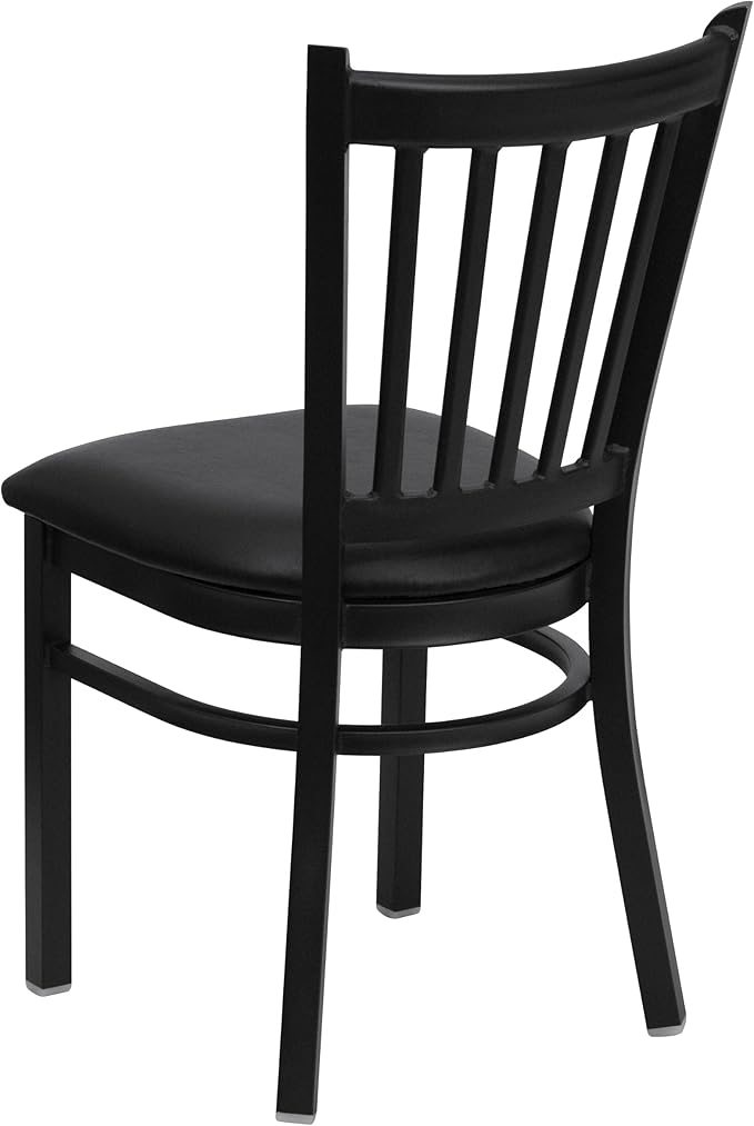 Flash Furniture 4 Pack HERCULES Series Black Vertical Back Metal Restaurant Chair - Black Vinyl Seat
