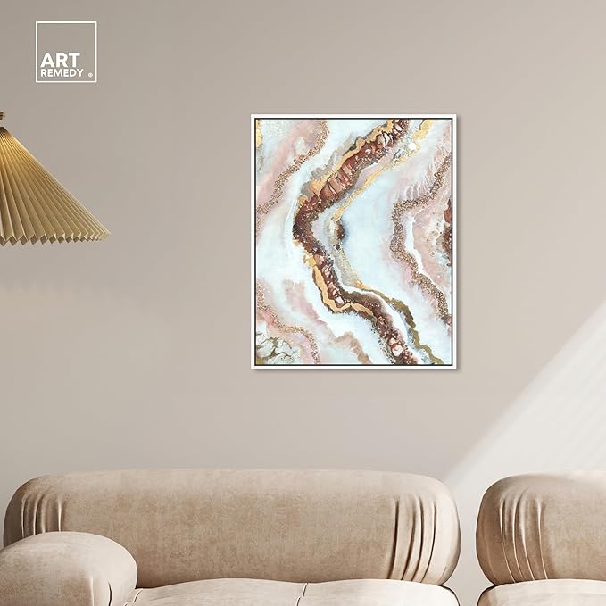 Art Remedy Blush Geode Framed Mineral, Agate & Geode 1 Piece Canvas Wall Art, 21" x 25", White Frame