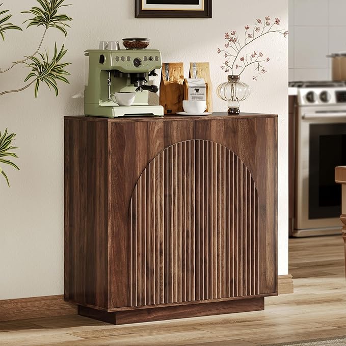 Buffet Cabinet, Sideboard Buffet Cabinet with Storage, Coffee Bar Cabinet, Push-to-Open Doors & Adjustable Internal Shelf, Buffet Table for Kitchen, Dining Room, Walnut MCB01HT