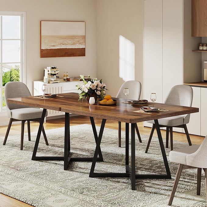 Tribesigns Square Dining Table, 31.5" Industrial Dinner Table with Metal Base, Kitchen Table for Dining Room, Small Space, Apartment, Rustic Brown & Black (2pcs)