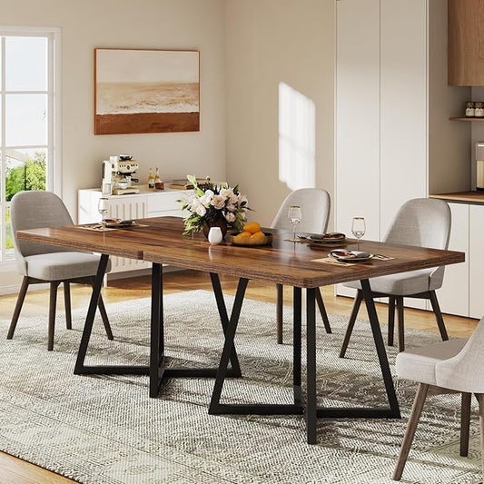 Tribesigns Square Dining Table, 31.5" Industrial Dinner Table with Metal Base, Kitchen Table for Dining Room, Small Space, Apartment, Rustic Brown & Black (2pcs)