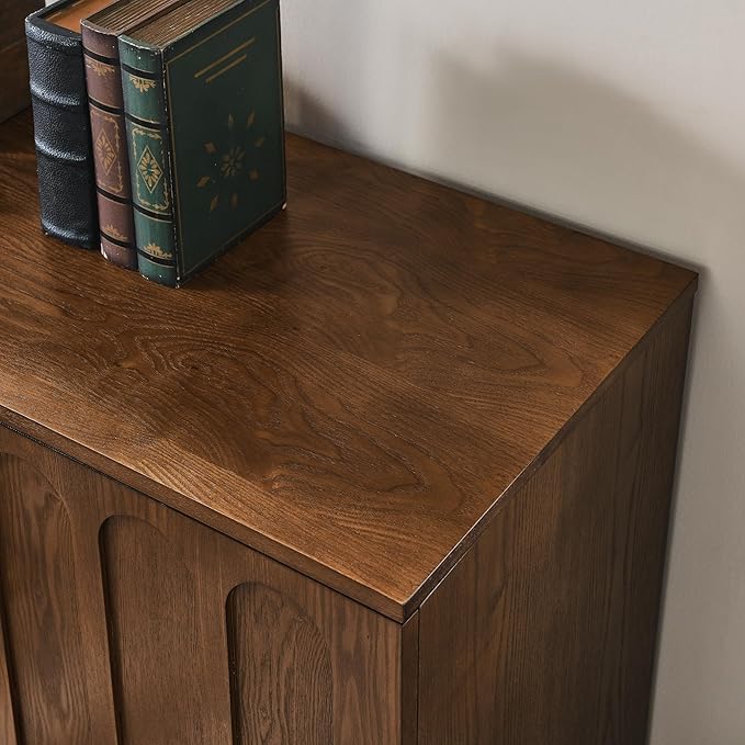 Ball & Cast 32" Mid Century Modern Sideboard Cabinet with Storage, Fluted Buffet Credenza Cabinet with Solid Wood Legs & Adjustable Shelf for Living Room, Entryway, Kitchen Coffee Bar, Walnut
