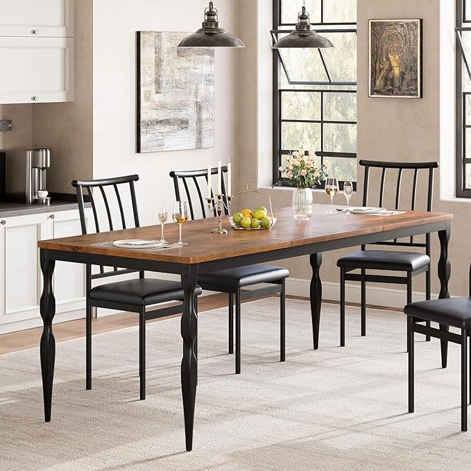 IDEALHOUSE 78 Inch Farmhouse Dining Table for 6-8 People, Rectangular Wood Kitchen Table with Heavy Duty Legs, Kitchen Dining Room Table for Dining Room Kitchen, Brown
