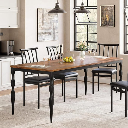 IDEALHOUSE 78 Inch Farmhouse Dining Table for 6-8 People, Rectangular Wood Kitchen Table with Heavy Duty Legs, Kitchen Dining Room Table for Dining Room Kitchen, Brown
