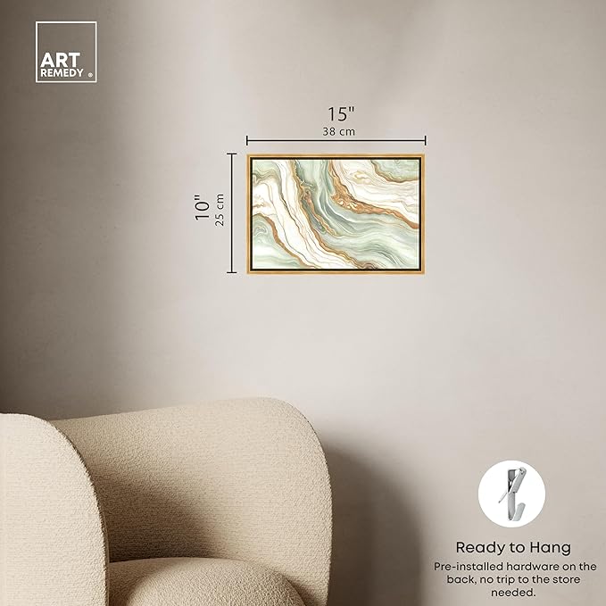 Art Remedy Green And Gold Framed Mineral, Agate & Geode 1 Piece Canvas Wall Art, 16.5" x 11.5", Gold Frame
