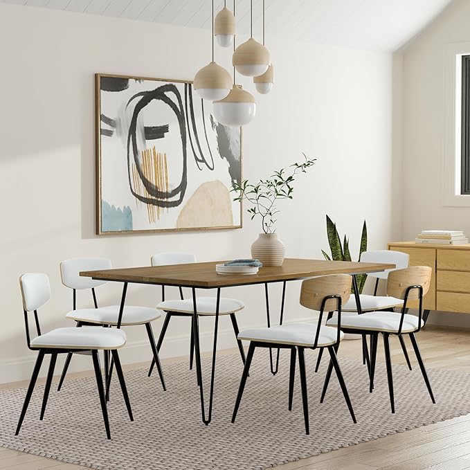 SIMPLIHOME Hunter Dining Table, Solid Mango Wood Tabletop in Light Brown and Powder-Coated Iron Metal Base in Black, 66 x 40 inches, Modern-Industrial Rectangular Kitchen Table for up to 6 People