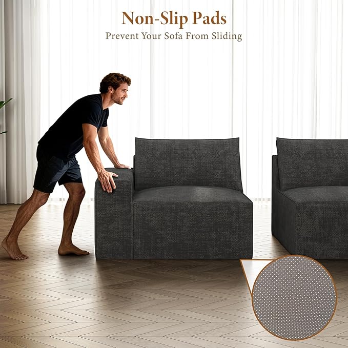 Vesgantti 143.7" Oversized Boneless Couch, Modern 7 Seater Modular Sectional Sofa with Deep Seat, Convertible Chenille Cloud Couches for Living Room, No Assembly Required, Dark Grey