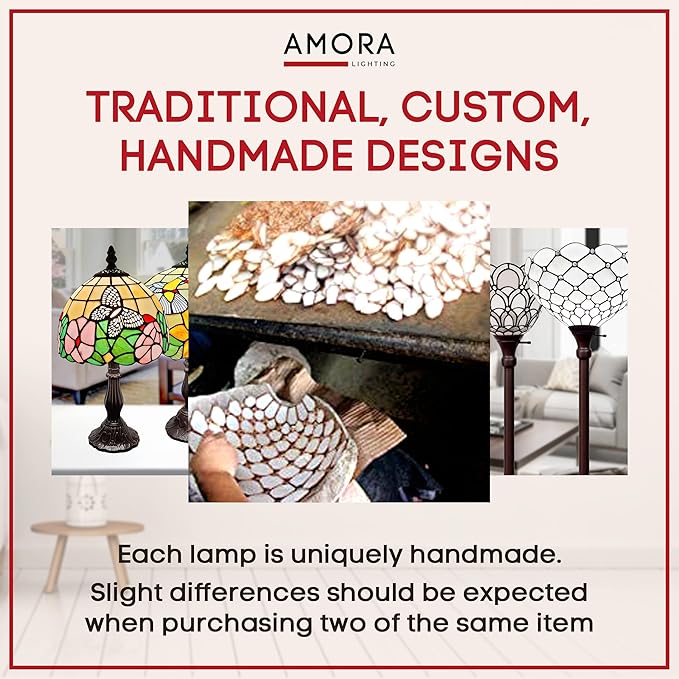 Amora Tiffany Floor Lamp - 70” Hummingbirds Floral Stained Glass Floor Lamp