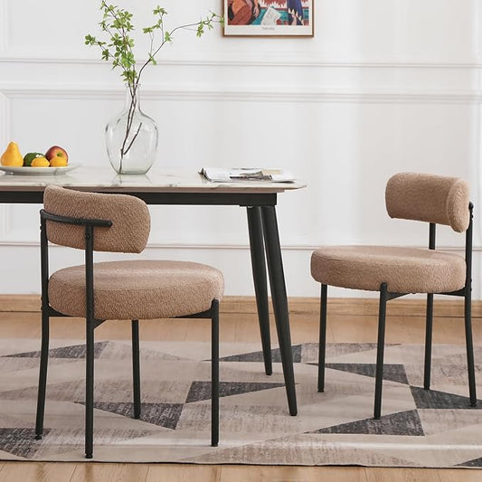 EDWELL Dining Chairs Set of 2, Round Upholstered Dining Room Chairs with Black Metal Legs, Modern Boucle Dining Chair for Dining Room, Kitchen, Living Room, Capacity 330lbs