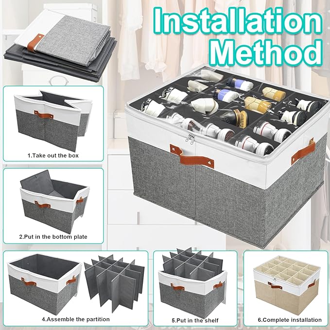 Shoe Storage Organizer for Closet,Stackable Shoe Storage Box for Entryway,Cube Storage Cabinet,Organizador De Zapato,Folding House Container with Clear Cover,Portable Holder Shoe Rack(Grey)