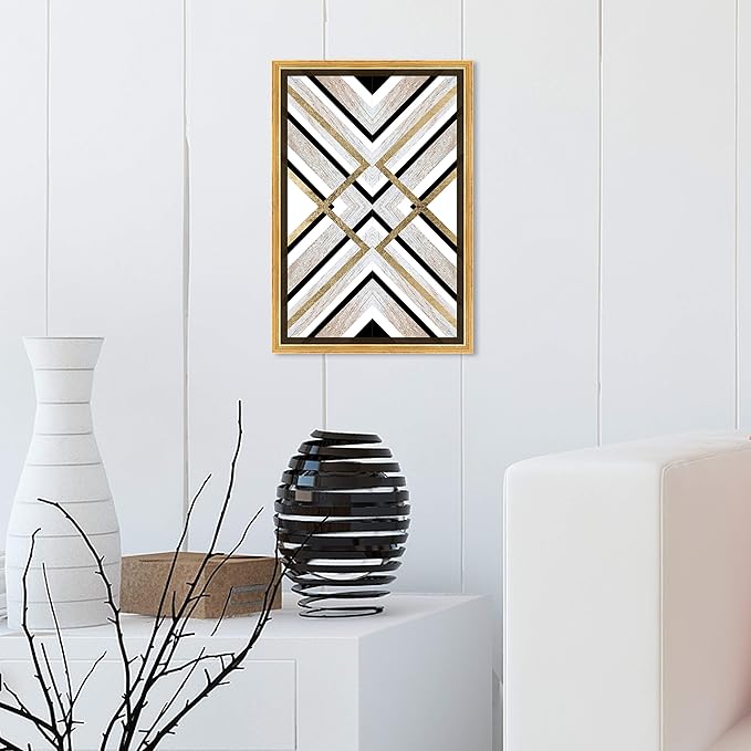 The Oliver Gal Artist Co. Abstract Framed Wall Art Canvas Prints 'Earthy Lux' Geometric Home Décor, 10" x 15", Brown, Gold