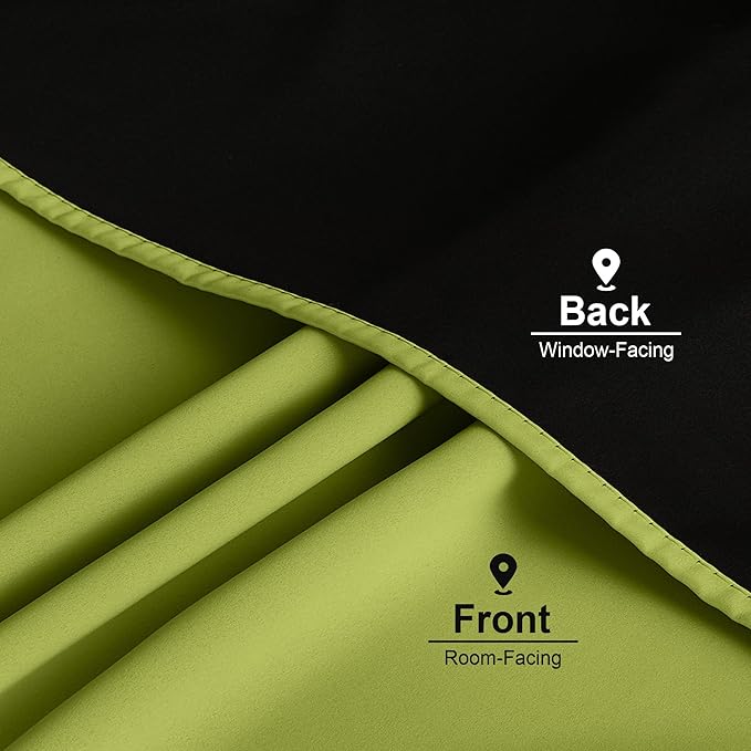 NICETOWN 100% Blackout Curtains for Bedroom, Fresh Green 2 Pieces W52 x L84 Energy Efficient & Thermal Insulated Drapes, Rod Pocket Black Lined Window Treatment Panels for Patio Sliding Glass Door