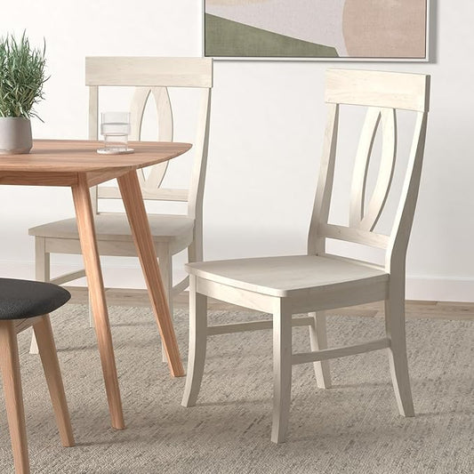 IC International Concepts, Set of Two Verona Dining Chairs, Unfinished, 225lbs wt capacity, Solid Real Wood, Sturdy Parawood, DIY, Paint/Stain Ready, Unfinished