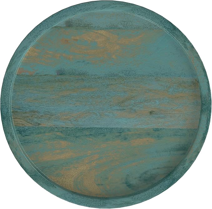 SIMPLIHOME Dayton End Table - 13 inch Wide Solid Mango Wood Round Accent Table in Teal Wash, Handcrafted Contemporary Nightstand or Lamp Stand for Living Room with Textured Finish, Assembled