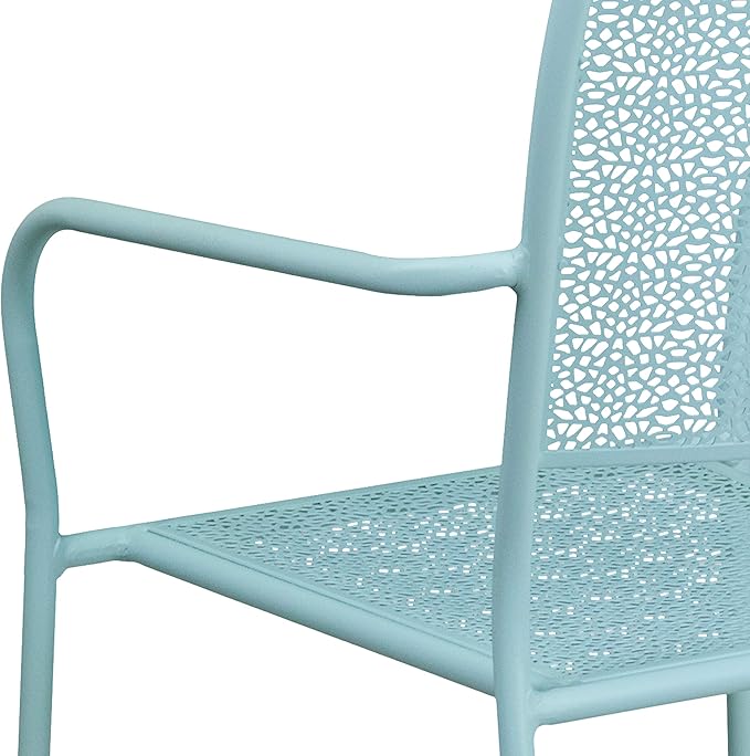 Flash Furniture Oia Commercial Grade 5 Pack Sky Blue Indoor-Outdoor Steel Patio Arm Chair with Square Back