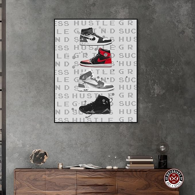 Hype Sneakers Framed Sneaker 1 Piece Canvas Wall Art, 37" x 46", Black Frame