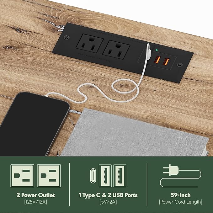 Furinno Moretti Side Table, 3-Tier Modern End Table with Charging Station, Metal Frame Night Stand, Bedside Table with USB and Type-C Charging Port, for Living Room, Bedroom, Bauhaus Oak
