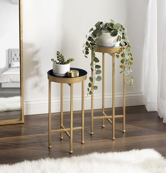 Kate and Laurel Celia Modern Side Table, Set of 2, Navy Blue and Gold, Sophisticated End Tables for Storage and Display