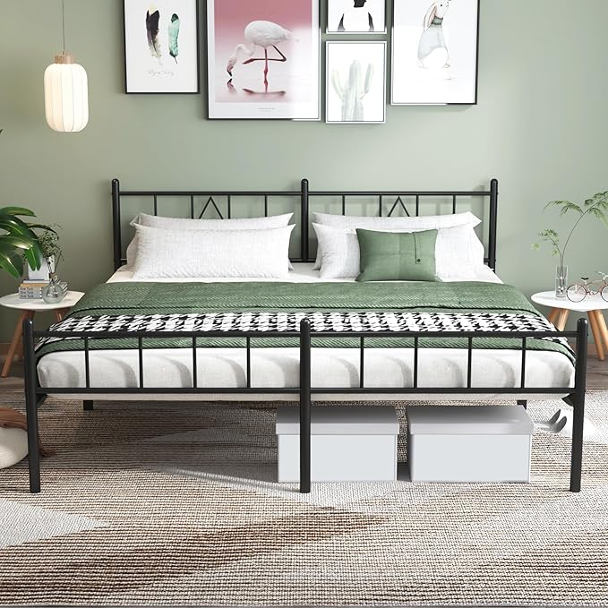 14 Inch King Size Bed Frames with Headboard/Footboard, Under Bed Storage, Strong Metal Slats Support, No Box Spring Needed, Noise Free, Easy Assembly, Black