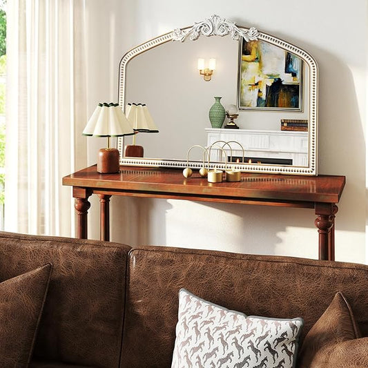 Large Baroque Arched Wall Mirror: 42x32 Inchces Wooden Mirror - Ornate Vintage Decorative Mirrors for Living Room, Entryway, Bedroom, Fireplacce